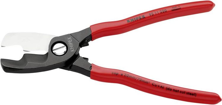 Produktbild: Knipex 95 11 200 Kabelschere Geeignet f&uuml;r (Abisoliertechnik) Alu- und Kupferkabel, ein- und mehrdr&auml;htig 20 mm 70 mm&sup2; 2