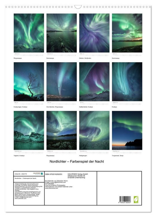 Produktbild: Nordlichter &ndash; Farbenspiel der Nacht (Wandkalender 2026 DIN A2 hoch), CALVENDO Monatskalender