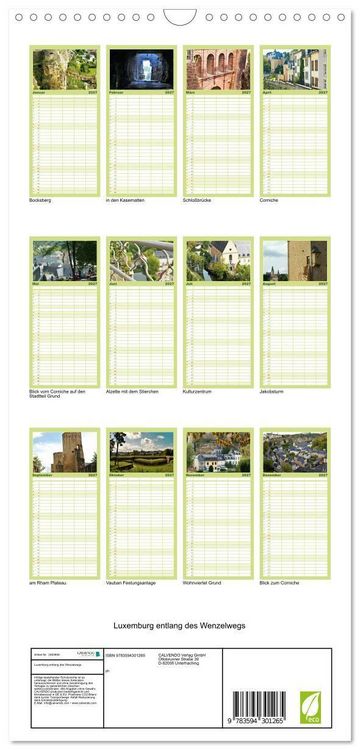 Produktbild: Familienplaner 2027 - Luxemburg entlang des Wenzelwegs mit 5 Spalten (Wandkalender, 21 x 45 cm) CALVENDO