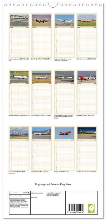 Produktbild: Familienplaner 2027 - Flugzeuge auf Europas Flugh&auml;fen mit 5 Spalten (Wandkalender, 21 x 45 cm) CALVENDO