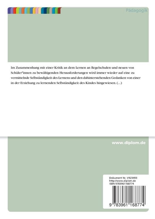 Produktbild: Vergleich der Reformp&auml;dagogik und der P&auml;dagogik in der Regelschule unter dem Aspekt der Selbst&auml;ndigkeit