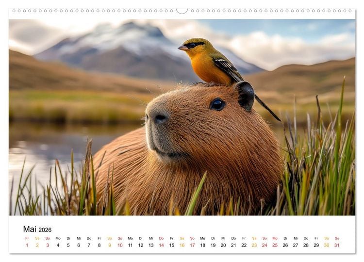 Produktbild: Capybara - liebenswertes gro&szlig;es Wasserschwein (hochwertiger Premium Wandkalender 2026 DIN A2 quer), Kunstdruck in Hochglanz