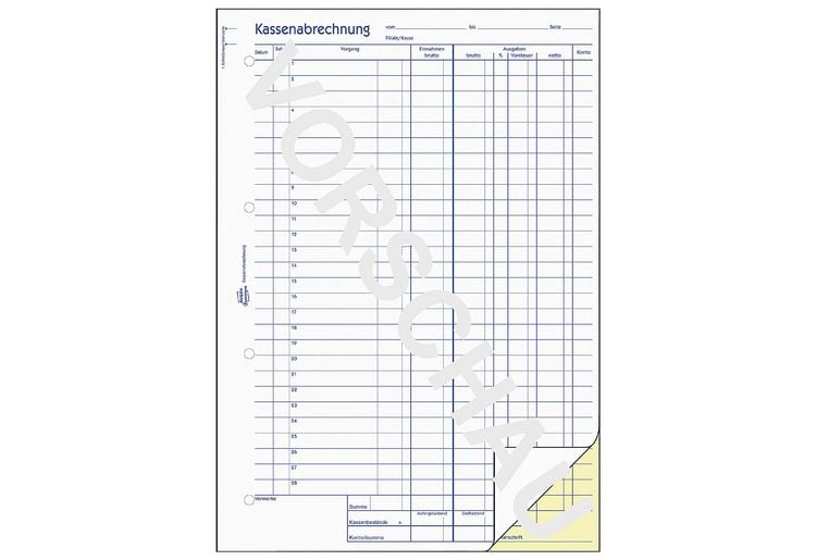 Produktbild: AVERY Zweckform Kassenabrechnung MwSt. Spalte f&uuml;r Ausgaben mit Blaupapier DIN A4 100 Blatt
