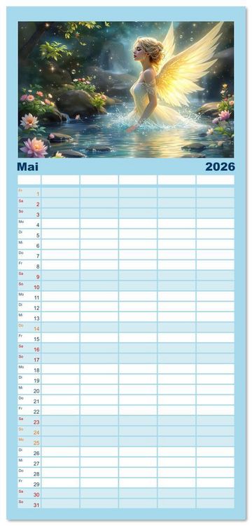 Produktbild: Familienplaner 2026 - Engel und Wasser - Ein Band der Anmut mit 5 Spalten (Wandkalender, 21 x 45 cm) CALVENDO