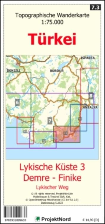 Produktbild: Lykische K&uuml;ste 3 - Demre - Finike - Lykischer Weg - Topographische Wanderkarte 1:75.000 T&uuml;rkei (Blatt 7.3)