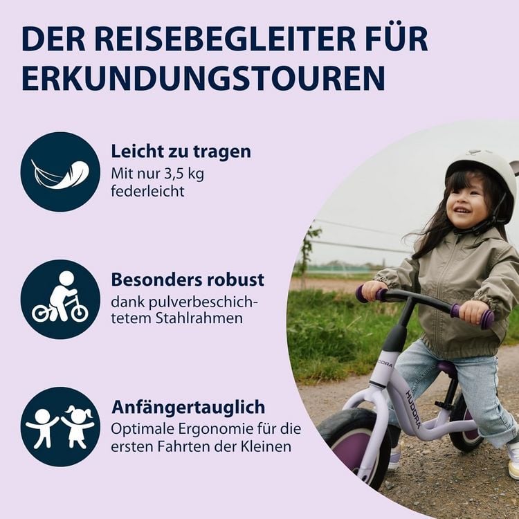 Produktbild: HUDORA 10921 - Laufrad Cruisy 10 lavender, f&uuml;r Kinder von 73-100 cm, Sitzh&ouml;he: 24-31,5 cm
