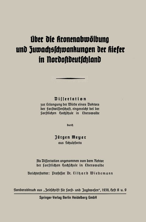 Produktbild: &Uuml;ber die Kronenabw&ouml;lbung und Zuwachsschwankungen der Kiefer in Nordostdeutschland