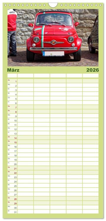 Produktbild: Familienplaner 2026 - Cinquecento Der kleine Italiener - 60 Jahre zeitloses Kultobjekt mit 5 Spalten (Wandkalender, 21 x 45 cm) CALVENDO
