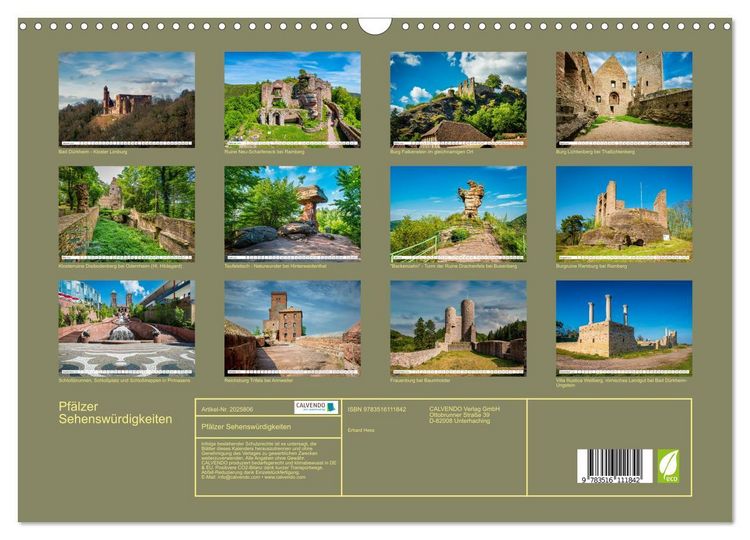 Produktbild: Pf&auml;lzer Sehensw&uuml;rdigkeiten (Wandkalender 2026 DIN A3 quer), CALVENDO Monatskalender