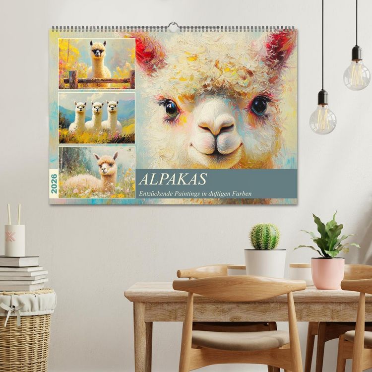 Produktbild: Alpakas. Entz&uuml;ckende Paintings in duftigen Farben (Wandkalender 2026 DIN A2 quer), CALVENDO Monatskalender