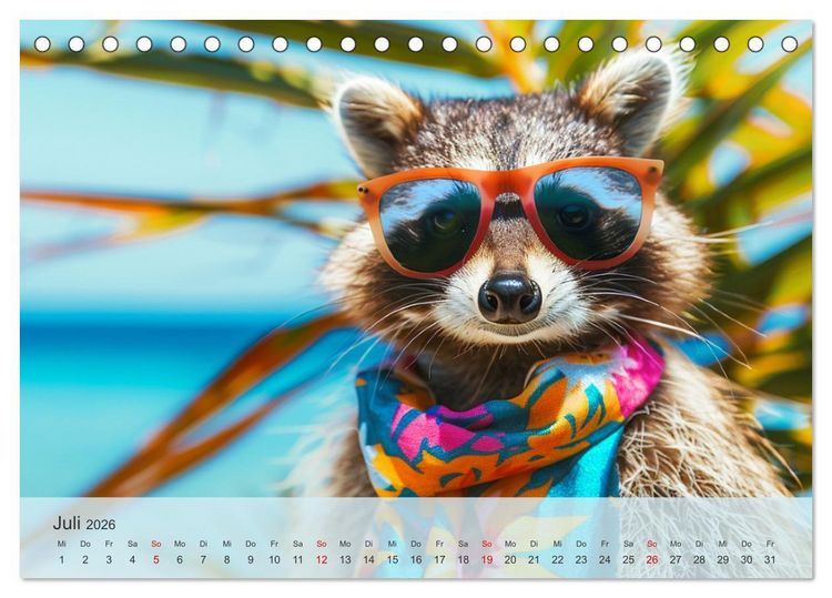 Produktbild: Niedlicher Waschb&auml;ren-Style. Modisch, elegant und blumig (Tischkalender 2026 DIN A5 quer), CALVENDO Monatskalender