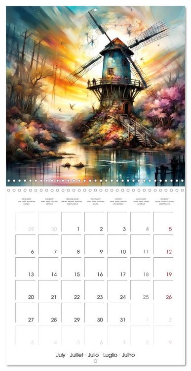 Produktbild: Moulins &agrave; vent Du printemps &agrave; l'hiver (Calendrier mural carr&eacute; 2026 30x30 cm) Calendrier double avec une page pour vos prises de notes