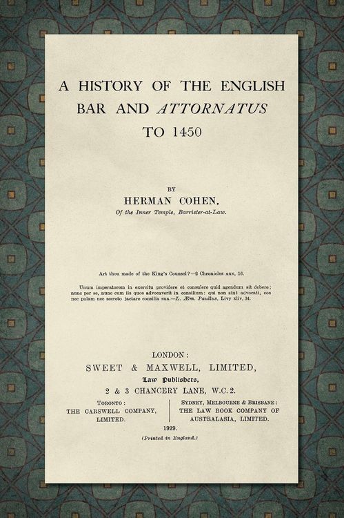 Produktbild: A History of the English Bar and Attornatus to 1450 [1929]