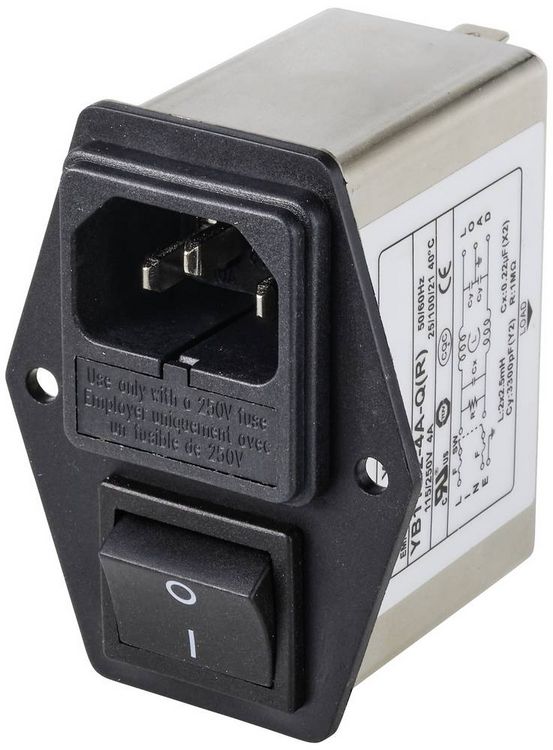 Produktbild: TRU COMPONENTS TC-10101524 Netzfilter mit Kaltger&auml;tebuchse, mit Schalter 250 V/AC 4 A 1.2 mH 1 St.