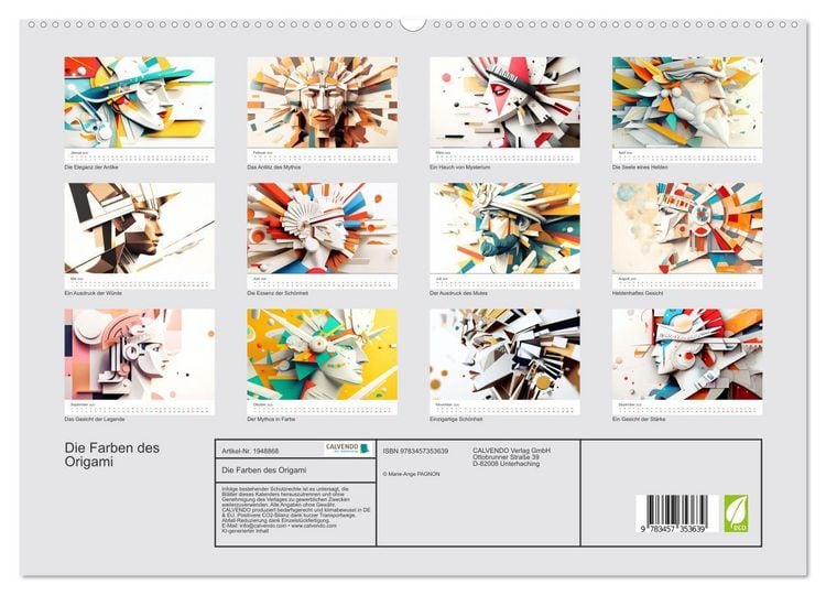 Produktbild: Die Farben des Origami (hochwertiger Premium Wandkalender 2026 DIN A2 quer), Kunstdruck in Hochglanz