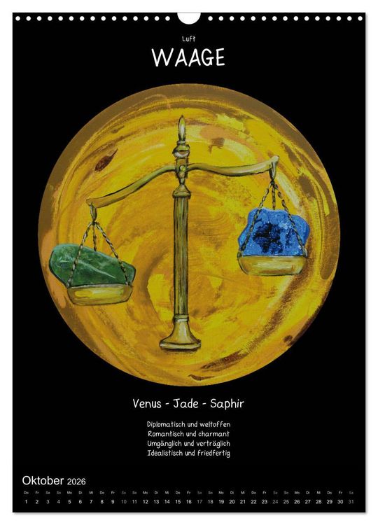 Produktbild: Sternzeichen - Charakter - Planeten - Edelsteine (Wandkalender 2026 DIN A3 hoch), CALVENDO Monatskalender