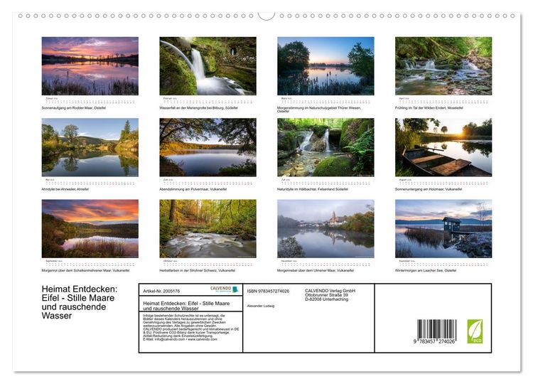 Produktbild: Heimat Entdecken: Eifel - Stille Maare und rauschende Wasser (hochwertiger Premium Wandkalender 2026 DIN A2 quer), Kunstdruck in Hochglanz