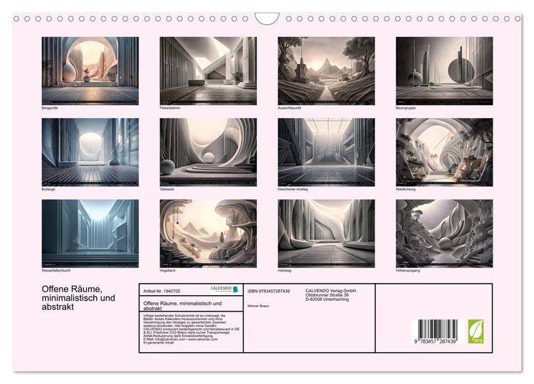 Produktbild: Offene R&auml;ume, minimalistisch und abstrakt (Wandkalender 2026 DIN A3 quer), CALVENDO Monatskalender