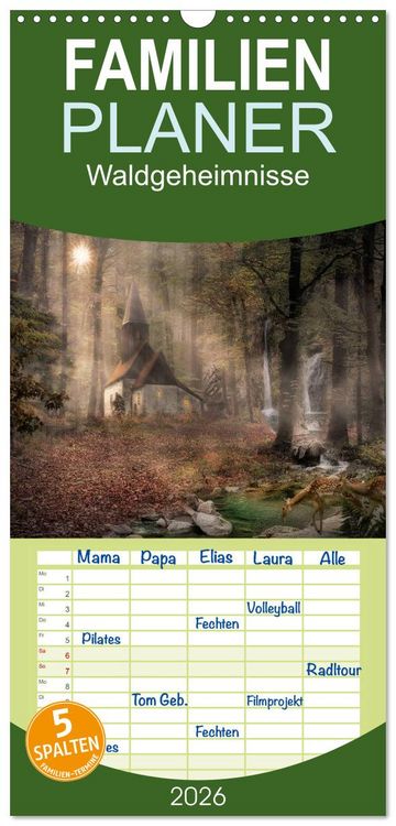 Produktbild: Familienplaner 2026 - Waldgeheimnisse mit 5 Spalten (Wandkalender, 21 x 45 cm) CALVENDO
