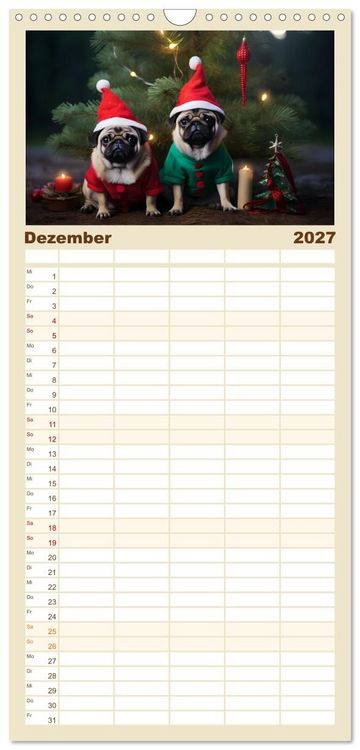 Produktbild: Familienplaner 2027 - Lustige Mops-Hunde: Die charmanten Meister von Chaos und Unfug mit 5 Spalten (Wandkalender, 21 x 45 cm) CALVENDO