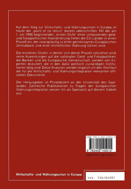 Produktbild: Der Weg zur Wirtschafts- und W&auml;hrungsunion in Europa