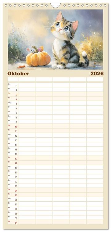 Produktbild: Familienplaner 2026 - Pastellpf&ouml;tchen. Liebliche Katzen in sanften Farben mit 5 Spalten (Wandkalender, 21 x 45 cm) CALVENDO