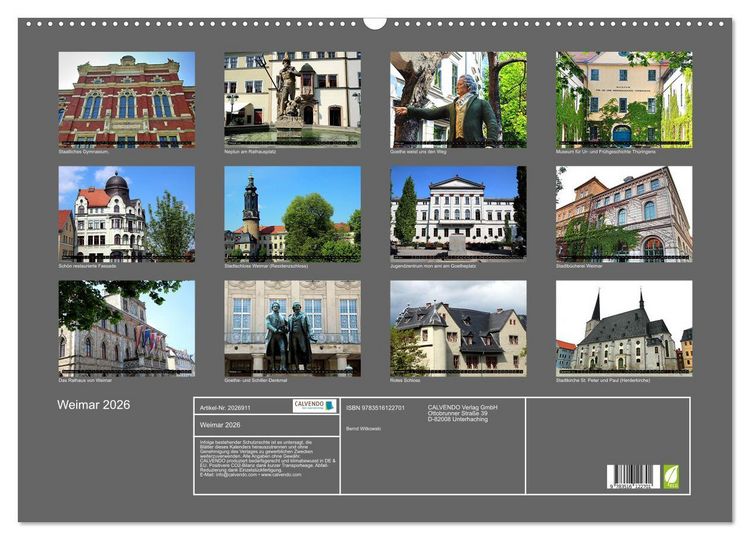 Produktbild: Weimar 2026 (Wandkalender 2026 DIN A2 quer), CALVENDO Monatskalender