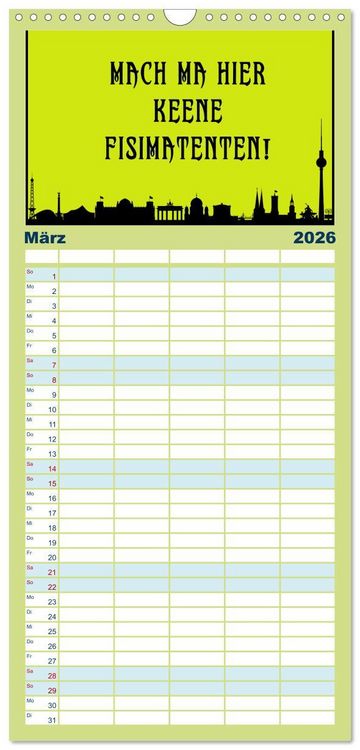 Produktbild: Familienplaner 2026 - Berliner Mundart mit 5 Spalten (Wandkalender, 21 x 45 cm) CALVENDO