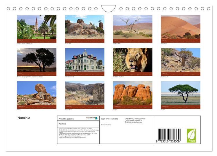 Produktbild: Namibia (Wandkalender 2026 DIN A4 quer), CALVENDO Monatskalender