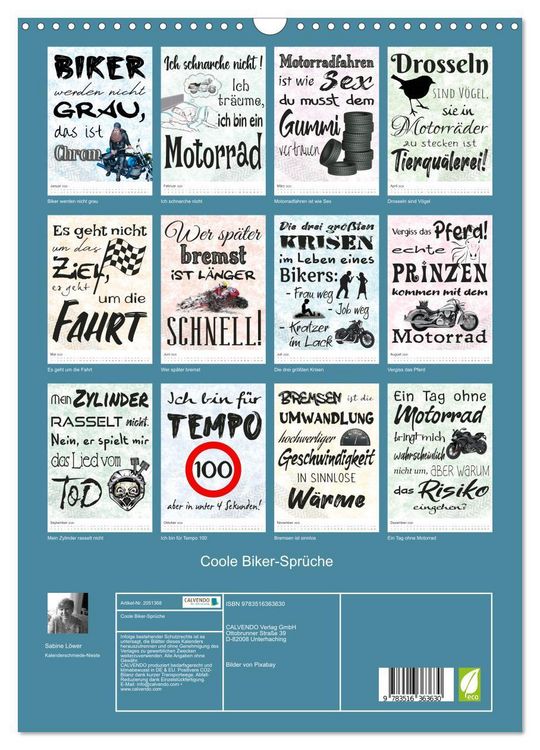 Produktbild: Coole Biker-Spr&uuml;che (Wandkalender 2026 DIN A3 hoch), CALVENDO Monatskalender