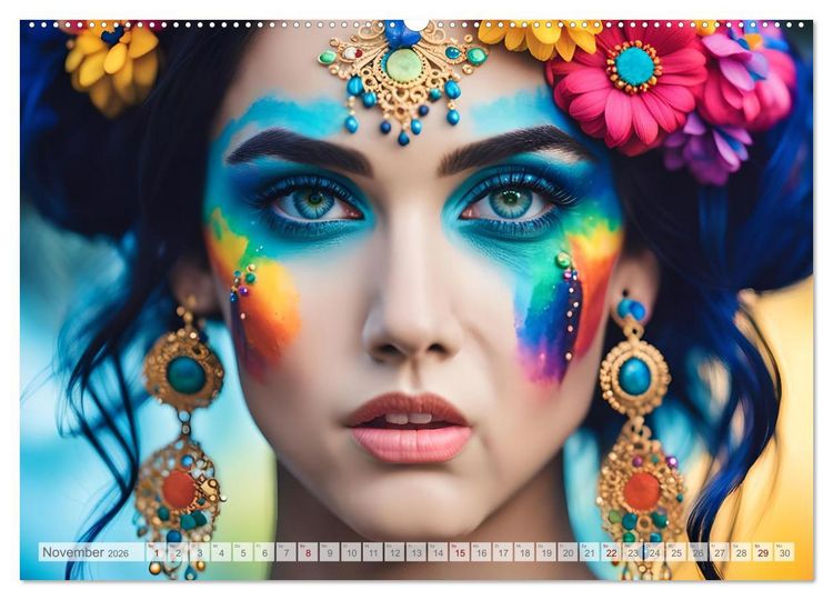 Produktbild: Farben der Weiblichkeit - Kunstvolle KI Portraits (hochwertiger Premium Wandkalender 2026 DIN A2 quer), Kunstdruck in Hochglanz
