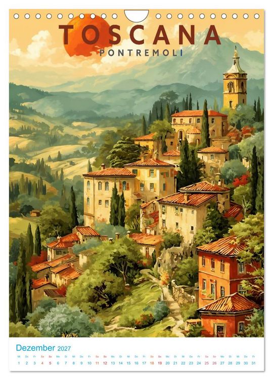 Produktbild: Toskana - Old School Poster Style (Wandkalender 2027 DIN A4 hoch), CALVENDO Monatskalender
