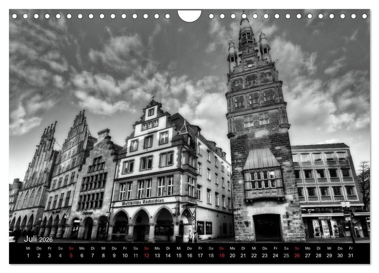 Produktbild: M&uuml;nster in schwarz-wei&szlig; gesehen (Wandkalender 2026 DIN A4 quer), CALVENDO Monatskalender