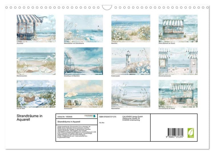 Produktbild: Strandtr&auml;ume in Aquarell (Wandkalender 2026 DIN A3 quer), CALVENDO Monatskalender