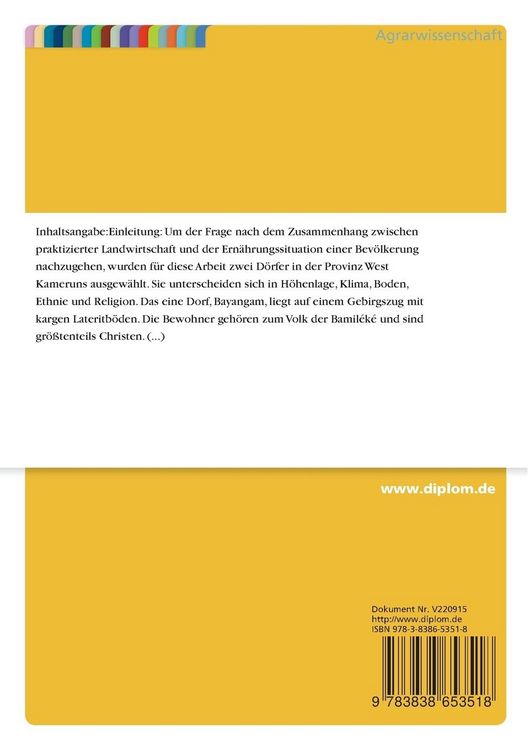Produktbild: Zusammenhang zwischen praktizierter Landwirtschaft und Ern&auml;hrungssituation einer Bev&ouml;lkerung
