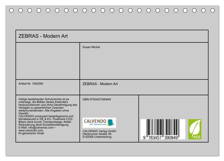 Produktbild: ZEBRAS - Modern Art (Tischkalender 2026 DIN A5 quer), CALVENDO Monatskalender