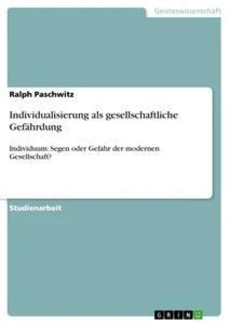 Produktbild: Individualisierung als gesellschaftliche Gef&auml;hrdung