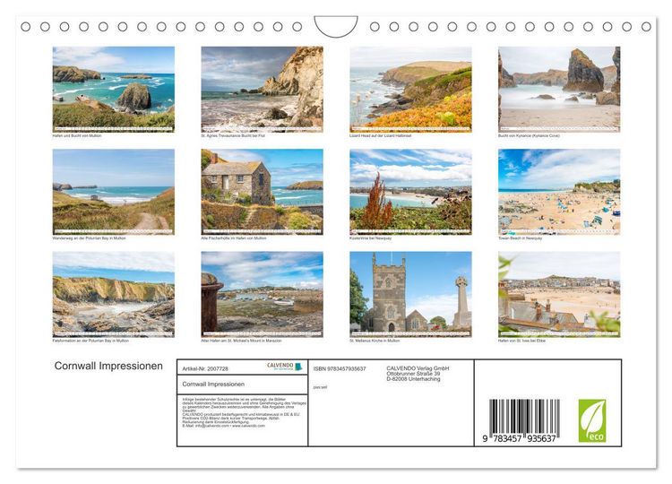 Produktbild: Cornwall Impressionen (Wandkalender 2026 DIN A4 quer), CALVENDO Monatskalender