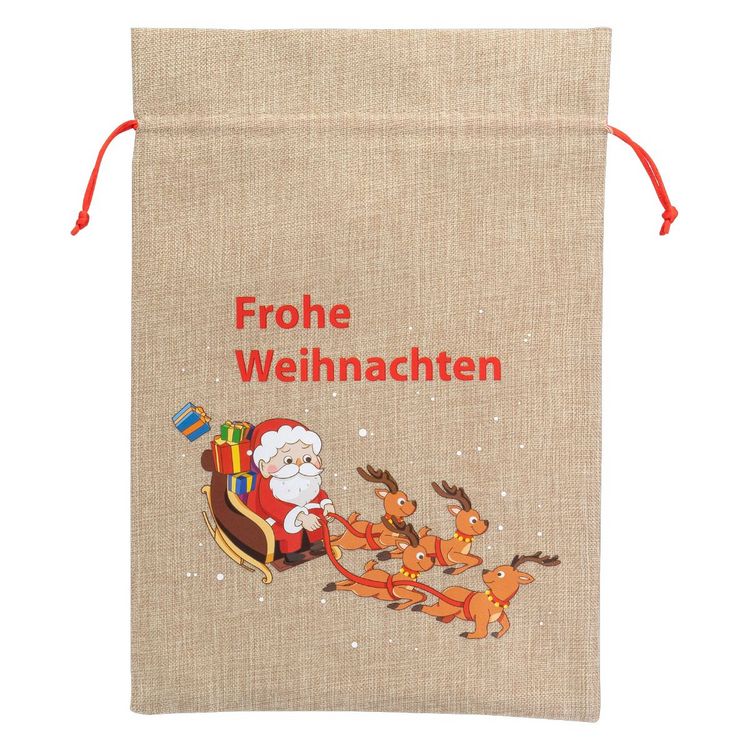 Produktbild: Idena Weihnachtsgeschenksack Weihnachtsmann Schlitten 30x40cm
