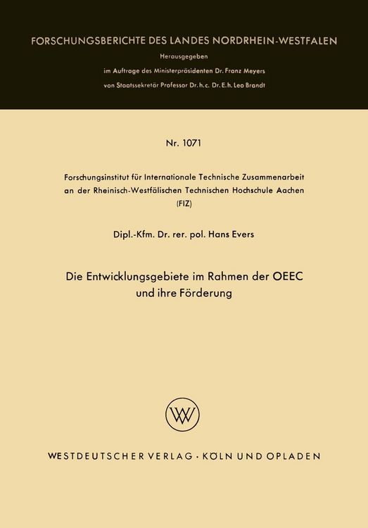 Produktbild: Die Entwicklungsgebiete im Rahmen der OEEC und ihre F&ouml;rderung
