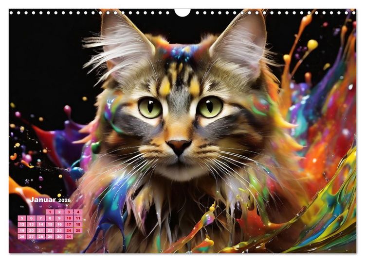 Produktbild: Splash - Katzen im Farbrausch (Wandkalender 2026 DIN A3 quer), CALVENDO Monatskalender