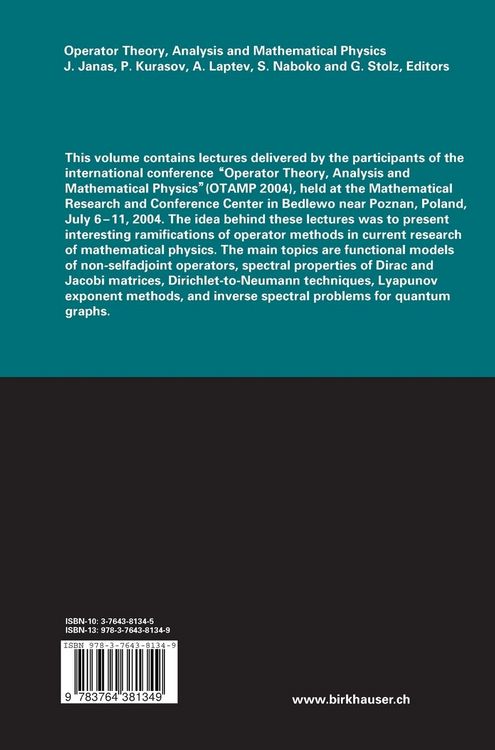 Produktbild: Operator Theory, Analysis and Mathematical Physics