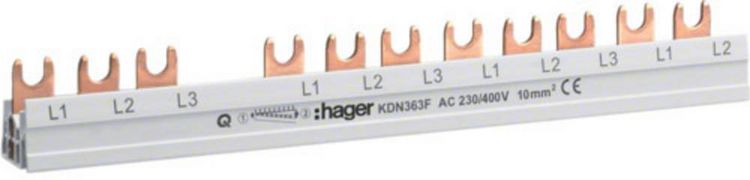 Produktbild: Hager KDN363F KDN363F Anschlussblock Phasenschiene 3polig 63A 1St.
