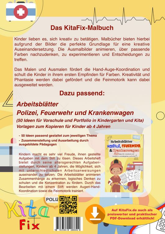 Produktbild: KitaFix Malbuch Polizei, Feuerwehr und Krankenwagen