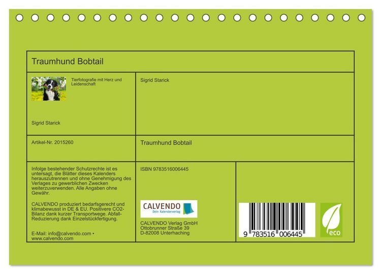 Produktbild: Traumhund Bobtail (Tischkalender 2026 DIN A5 quer), CALVENDO Monatskalender