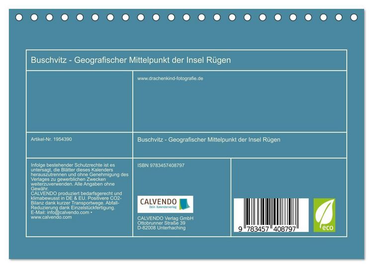 Produktbild: Buschvitz - Geografischer Mittelpunkt der Insel R&uuml;gen (Tischkalender 2026 DIN A5 quer), CALVENDO Monatskalender