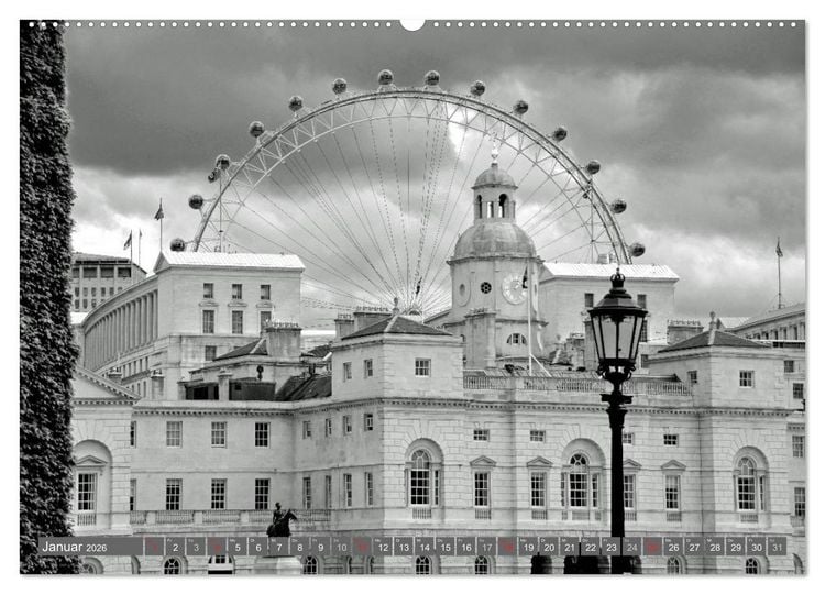 Produktbild: London in Schwarz-Wei&szlig; (Wandkalender 2026 DIN A2 quer), CALVENDO Monatskalender