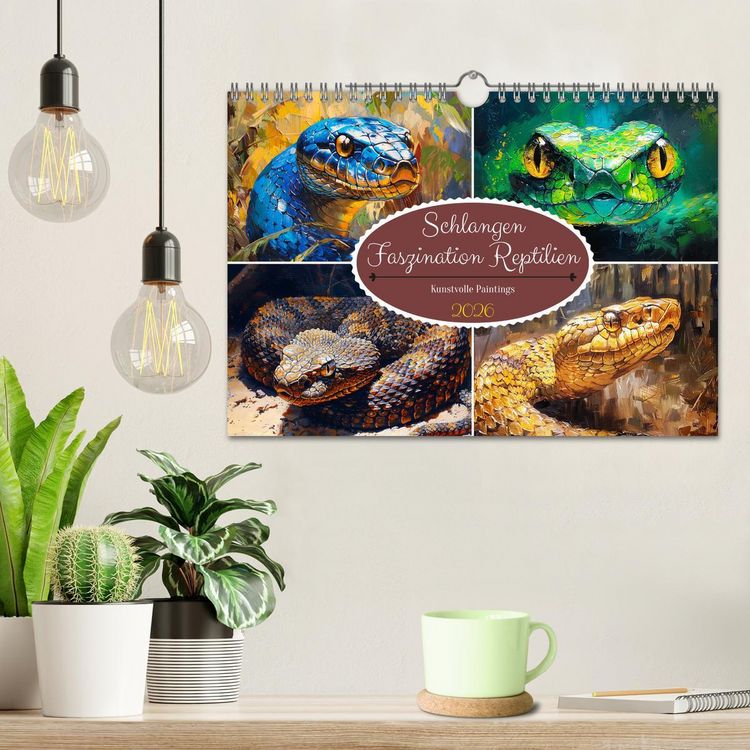 Produktbild: Schlangen. Faszination Reptilien. Kunstvolle Paintings (Wandkalender 2026 DIN A4 quer), CALVENDO Monatskalender