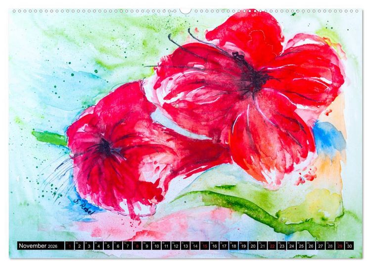 Produktbild: Blumenjahr - Bunte Bl&uuml;ten in Aquarell (Wandkalender 2026 DIN A2 quer), CALVENDO Monatskalender