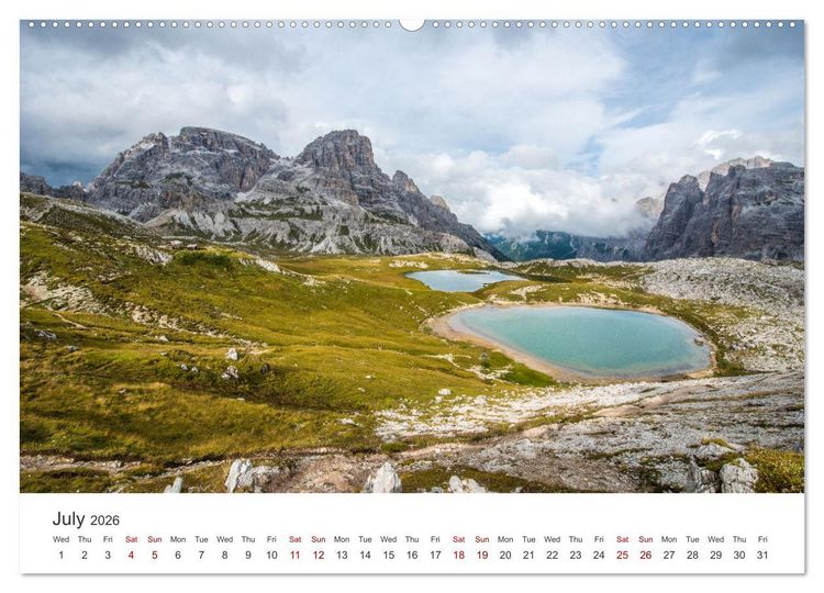 Produktbild: Alpine lakes on the Dolomites (High Quality Premium Wall Calendar 2026 DIN A2 landscape),CALVENDO 12 Month Wall Calendar